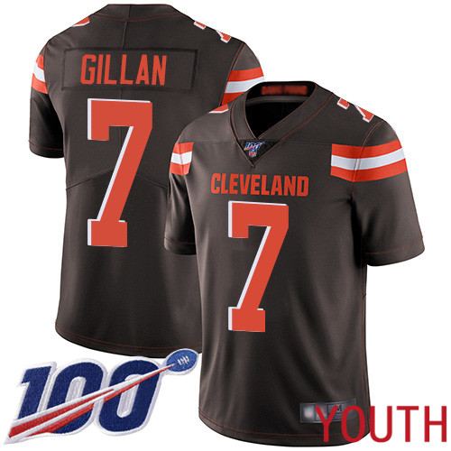 Cleveland Browns Jamie Gillan Youth Brown Limited Jersey #7 NFL Football Home 100th Season Vapor Untouchable->youth nfl jersey->Youth Jersey